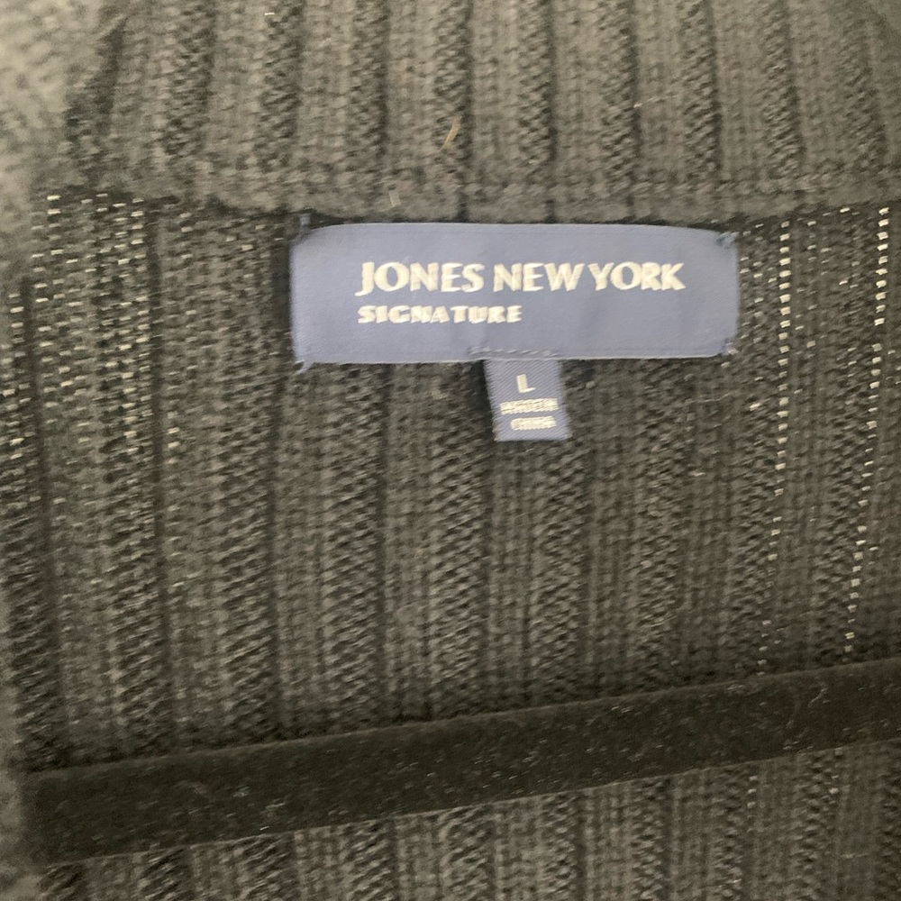 Jones NY Signature Black 100% Merino Wool Faux Fur Zip Up Sweater Jacket Sz L - Picture 2 of 7